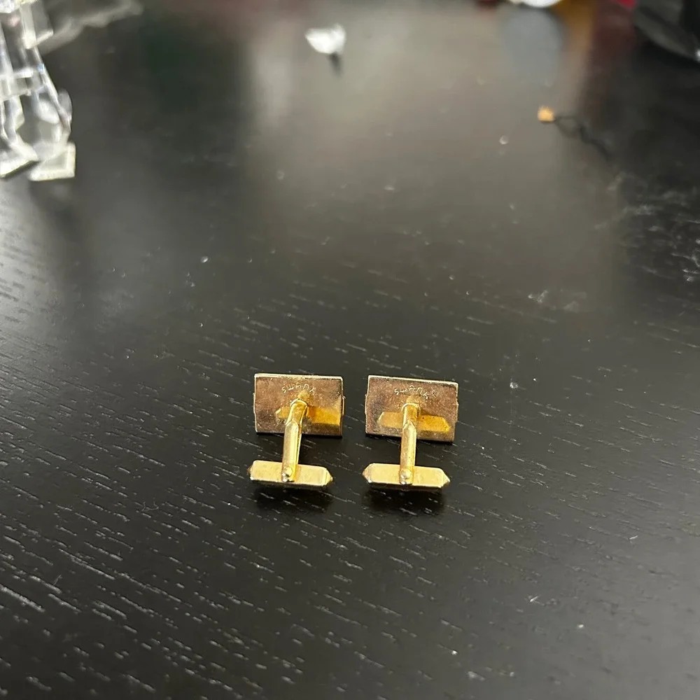 Swank Vintage Gold Tone Red Glass Stone Rectangular Cufflinks Mid Century Modern